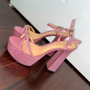 Schutz pink glitter chunky heels